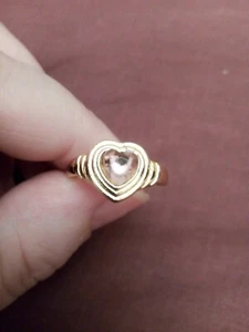 Pink plastic heart shaped 2ct And Set Into gold plated Ring Size UK P - Picture 1 of 4