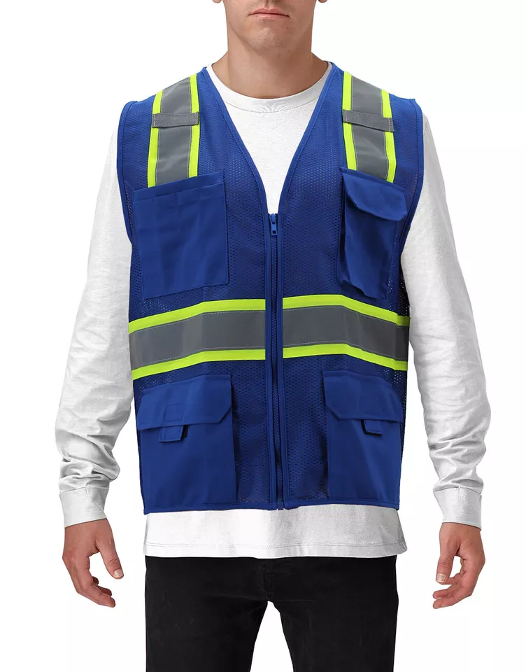 Men's Class 2 Type R Safety High Visibility Zipper Reflective Neon Work Vest - Image 1 of 1