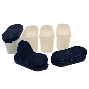 Vintage 4 contenitori modulari Tupperware Mate Spezie Shaker con 3 coperchi blu scuro - Foto 1 di 5