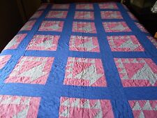 ANTIQUE VINTAGE PINK AND BLUE FLOWER BASKET HAND STITCHED QUILT