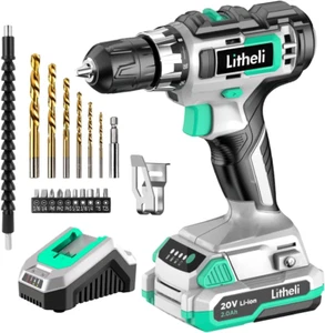 Cordless Drill Set, 20V Max Power Drill Cordless Set, 3/8” Keyless Chuck, 18+1 T - Picture 1 of 12