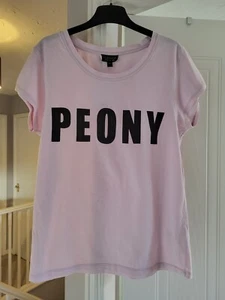 Top Shop Pink Cotton T-Shirt Top Peony Slogan logo. Size 10. BNWT. Boho Hippy - Picture 1 of 6