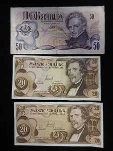 1967 - 1970 Austria Shilling 3 Pc Banknote Lot - Picture 1 of 2