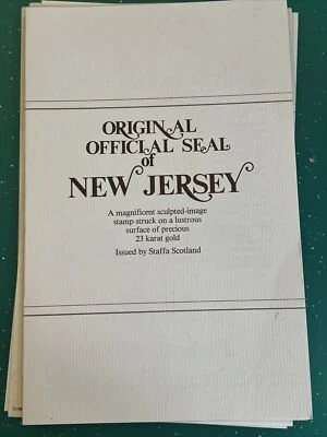 1972 ORIGINAL OFFICIAL SEAL OF STAFFA NEW JERSEY STAMP STRUCK ON 23kt GOLD w/COA - Image 1 of 4