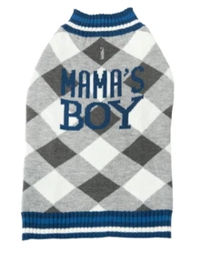 Winter Apparel Cat Dog Pet Clothes Mama's Boy Blue Pullover Sweater Size Large - Picture 1 of 6