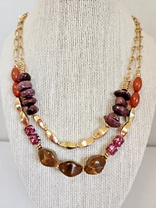 Ashley Cooper Multi Strand Beaded Necklace Browns Autumn Colors 20" - Picture 1 of 4