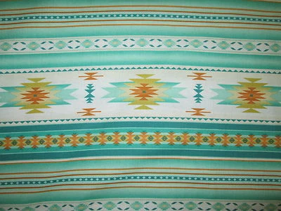 ELIZABETH'S STUDIO Navajo Native American Mint Green Yellow Orange Border Print Cotton Fabric FQ