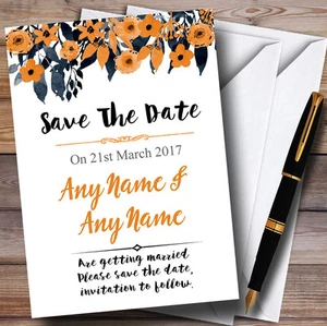 Watercolour Black & Orange Floral Personalised Wedding Save The Date Cards - Picture 1 of 1