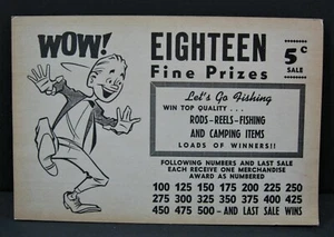 Vintage 5 Cent Rods Reels Punch Board Winner Payout Display Top Prize Sign Card - Picture 1 of 1