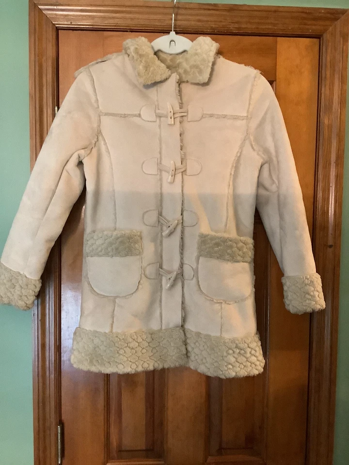 CHEROKEE  GIRLS SUEDE WITH FAUX FUR JACKET SZ LARGE HARDLY WORN  REMOVABLE HOOD - Image 1 of 4
