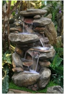 Outdoor Water Fountain Lighted Faux Stone Rock Garden Waterfall Lights 40 inch - Picture 1 of 10