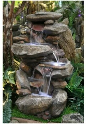 Outdoor Water Fountain Lighted Faux Stone Rock Garden Waterfall Lights 40 inch - Image 1 of 4