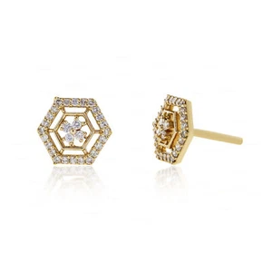 Pendientes de oro de 14 K 0,30 quilates de diamantes genuinos para panal joyería fina - Imagen 1 de 6