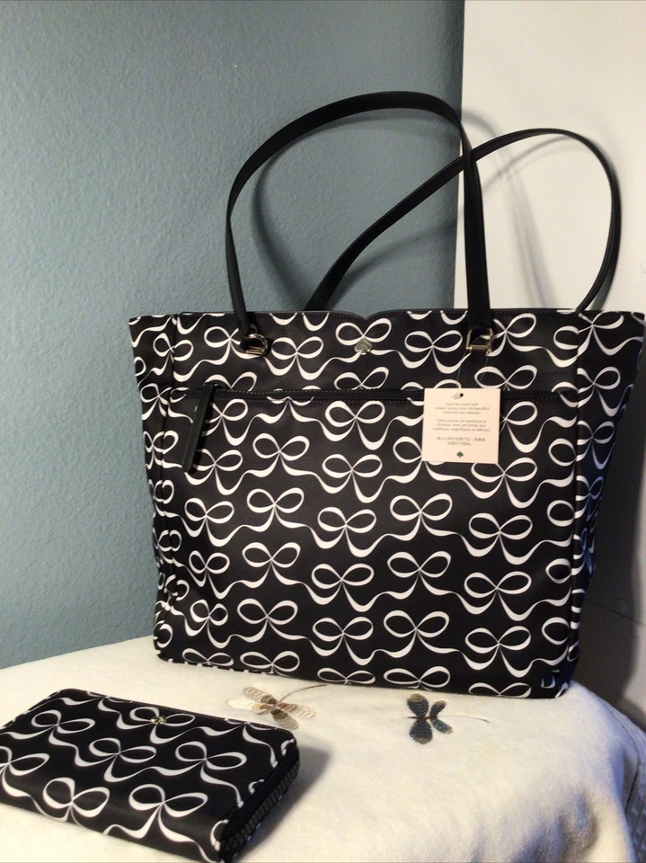 Kate Spade Jae Elegant Bow Large Black Nylon Tote WKR00175 Retail FS