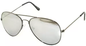 AVIATOR STYLE GUN METAL FRAME SUNGLASSES SILVER MIRROR REFLECTIVE LENS UV400 - Picture 1 of 7