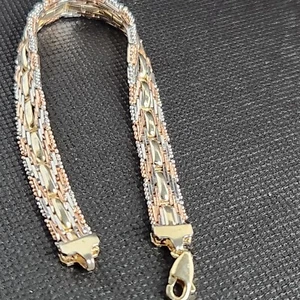 Vintage Bracelet Milor 925 Made In Italy Riccio Chain 7.5" 16 Gr. Tri Color - Picture 1 of 12