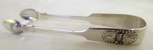 Solid Silver - FIDDLE & SHELL SUGAR TONGS - Hallmarked:- NEWCASTLE 1853 - Picture 1 of 6