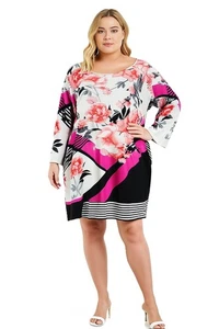 Alfani Blumendruck Minikleid rosa rot schwarz weiß Langarm Reißverschluss hinten Größe 2X - Bild 1 von 11