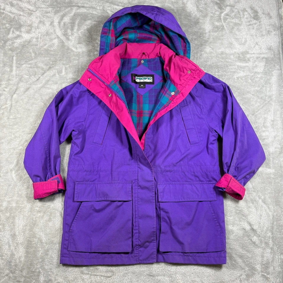 Chaqueta cortavientos vintage Pacific Trail para mujer mediana con capucha forrada a cuadros años 90 Foto 1 de 4