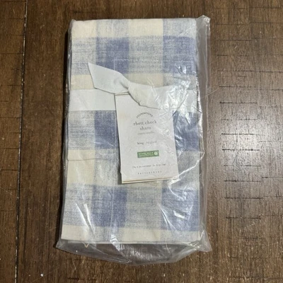 Nuevo Pottery Barn Rhett Check Sham King Size 36x20 Azul Blanco 100% Algodón Orgánico Foto 1 de 4