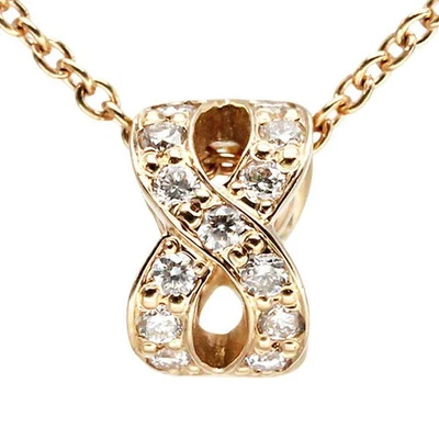 18K Gold Diamond Necklace 40cm Pink Gold 750 Gemstone Jewelry Gift Women's Ex+ - Image 1 of 4