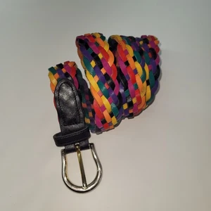 Braided Leather Belt Womens Medium Multicolor Woven Split Leather Retro 90s - Picture 1 of 7