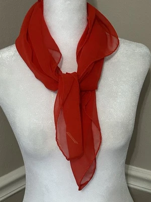 Womens Scarf Sheer Chiffon Red Head Neck Hair 26" X 26" Vintage 1960s Polyester - Image 1 of 2