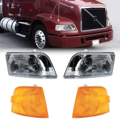 Pair 1998-2011 Volvo VNL 300 VNM 200 Daycab Truck Headlights with Corner Lamps Foto 1 de 4