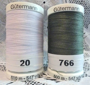 NEW White & Green GUTERMANN 100% polyester sew-all thread 547 yards Spools  - Picture 1 of 2