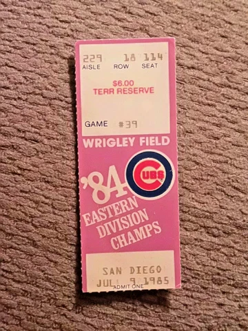 VINTAGE 1985 CHICAGO CUBS GAME TICKET v SAN DIEGO PADRES - 7/9/85 Cover