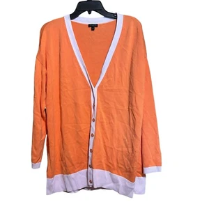 Talbots Cardigan Womens XL Orange Pink Trim V Neck Stretch Button Sweater - Picture 1 of 9