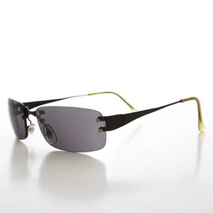 90s Rimless Rectangular Sunglasses Gray / Black - Corby - Picture 1 of 3