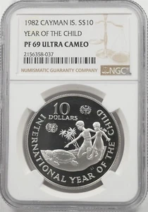 Cayman Islands 1982 10 Dollar Proof NGC PF69 ULTRA CAMEO Year Of Child NG2069 co - Picture 1 of 2