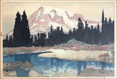 Mount Rainier by Hiroshi Yoshida 1896 Japanese Woodblock Landscape Art Print - Image 1 of 2