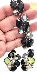 Schiaparelli Armband + Ohrringe Set Aurora Borealis AB schwarz Strass Vintage - Bild 1 von 14
