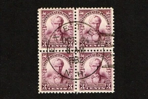 1932 U.S. Commem 3c Webster Sesqui Block of 4 Sc#725  Great Local Cancellation! - Picture 1 of 1