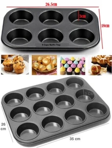 NON STICK 6/12 CUP MUFFIN TRAY CAKE DEEP BUN PIE PUDDING BAKING CUP CAKES - Picture 1 of 17