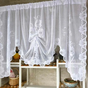 1 Panels Vintage Embroidered Floral Lace Sheer Swag Curtain Valance Tier Kitchen - Picture 1 of 38
