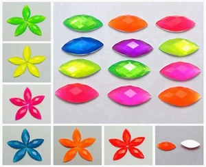 100 Neon Color Flatback Acrylic Horse Eye Rhinestone Gems 10X22mm No Hole Craft - Picture 1 of 13