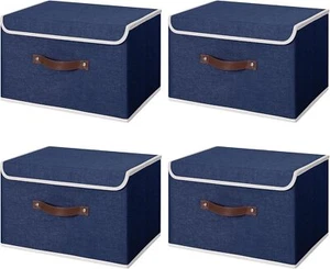 4PCS Storage Bins with Lid PU Leather Handles Storage Boxes PP Plastic Board - Picture 1 of 8