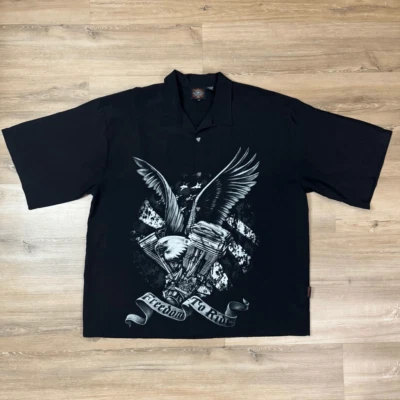 Dragonfly Roadhouse Size 5XL Short Sleeve Freedom To Ride Button Up Black Biker - Image 1 of 4