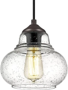 Vintage Pendant Lighting, Seeded Bubble Glass Hanging Light, Industrial Pendant - Picture 1 of 11