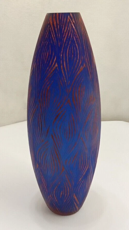 Cyan Design 10031 Fused Groove Glass Table Vase 17.25" H x 6.25" D  Blue / Red - Image 1 of 4