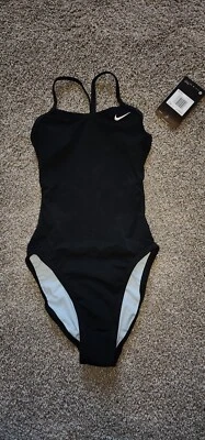NEW! Nike Girls Size 8/24 Black Poly Core Solid Cut Out Tank Swimsuit  - Image 1 of 4
