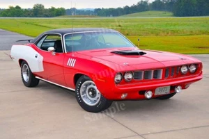 Retro Plymouth 1971 Hemi Cuda Rojo Metal Alta Resolución Decoración de Pared Impreso Póster Fotográfico - Imagen 1 de 1
