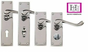 DOOR HANDLE SETS VICTORIAN CHROME HANDLES LATCH LOCK BATHROOM PRIVACY SCROLL - Picture 1 of 28