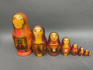 Vintage Matryoshka 8 Piece Russian Icon Nesting Dolls - Hand Painted & Signed - Picture 1 of 12