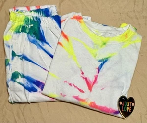 Just Love 2pc Girls White With Neon Tie Dye Jogger Outfit Size 14/16 NWT - Picture 1 of 4