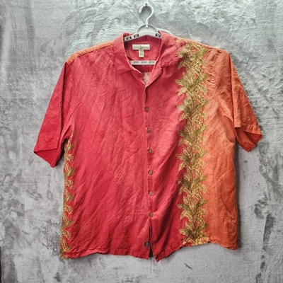 Tommy Bahama Men’s 3XT Big Tall Linen Silk Embroidered Camp Shirt Red Orange - Image 1 of 4