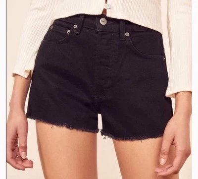Pantalones Cortos Reformation Dixie Corte Alto Negro Denim Talla 29 Foto 1 de 4